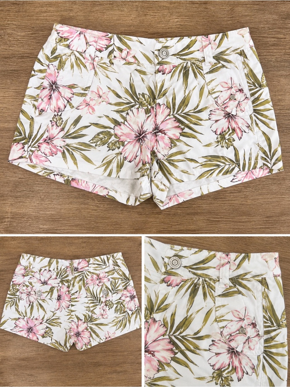 Women’s White Floral Cotton Bermuda Shorts with Pink & Green Print